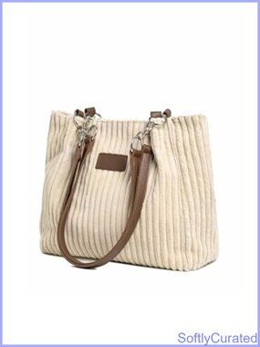 Corduroy Tote Bag Casual Shoulder Bag Retro Purse Everyday Use
